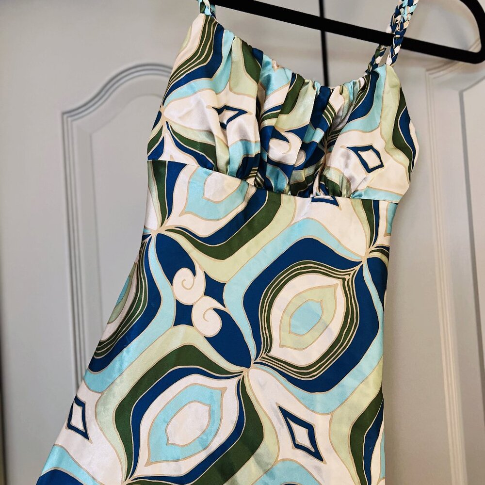 Y2K Grail A. Byer Braided Strap A-line Top | Aqua Blue Green Swirl | Size Small - Picture 2 of 9